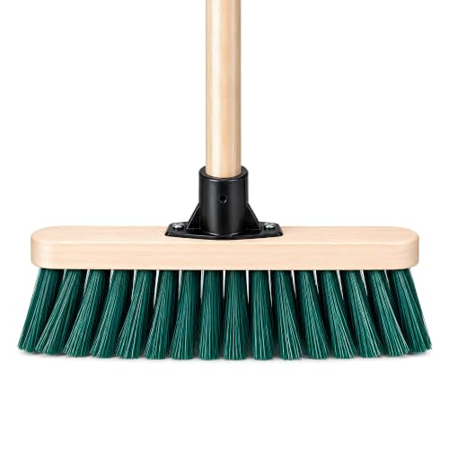 Image of 30cm Yard Brush Heavy Duty Garden Broom, PVC Bristle 120cm Wooden Handle