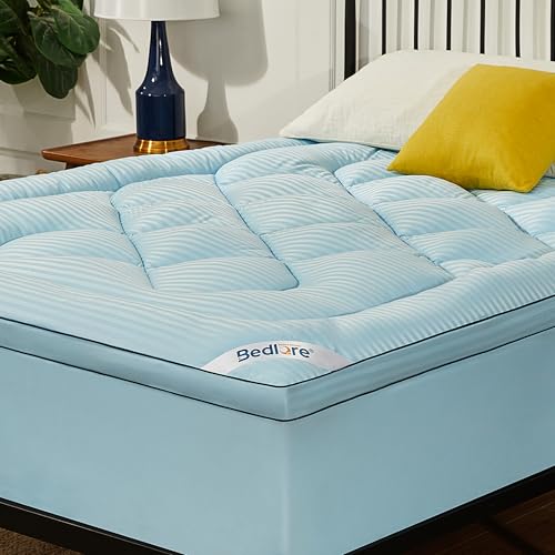 Image of BEDLORE Full Mattress Topper, Thick Pillow Top Pad for Back Pain Relief, Soft Mattress Cover with Deep Pockets 6-15 inch