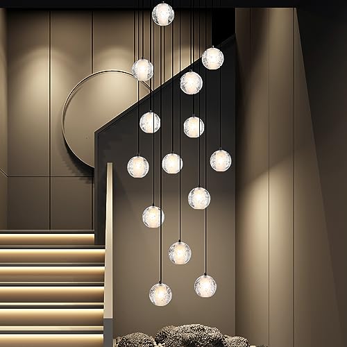 YIOSI Black chandelier-14-Lights Staircase Chandelier for Living Room Hight Ceiling Foyer Pendant Lighting Fixture Modern Crystal Chandelier Spiral Stairwell Lighting Round Base Light, Warm Light