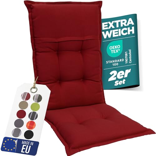 gardisun Gartenstuhlauflagen Hochlehner I Extra Dicke Sitzauflagen I Made in EU I Polsterauflagen für Hochlehner Gartenstuhl I Auflagen mit hoher Lichtechtheit I 2er Set I Rot