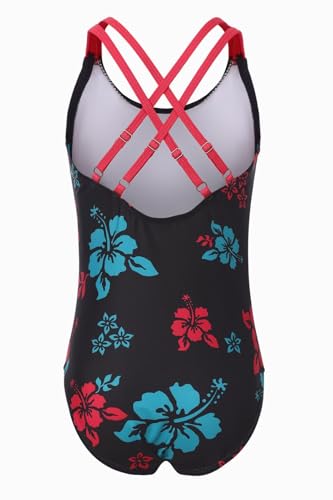 Image of Moon Tree Girls One Piece Swimsuits, Adjustable Double Straps Bathing Suits for Kids Girls Hawaiian Swimwear 3-16 Years