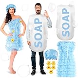 Suhine 23 Pcs Loofah and Soap Costume Halloween Party Couple Novelty Costumes for Adult Role Play Funny Carnival Cosplay (Blue)
