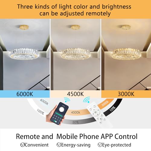 HAIXIANG Modern Chandelier Crystal LED Dimmable Ring Pendant Lights Adjustable Hanging Lighting Chandeliers Fixtures for Dining Room Bedroom Kitchen Island Table Gold Light by HAIXIANG - Image 6