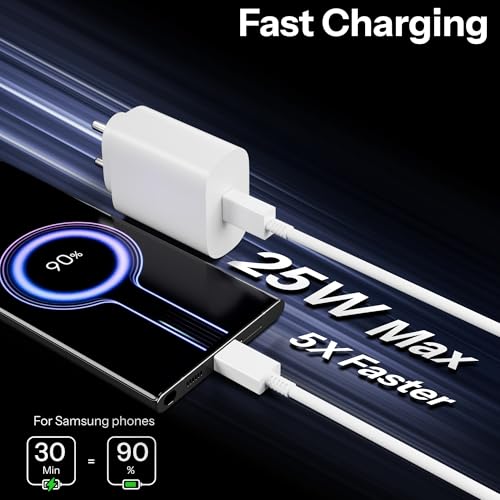 Image of AILKIN 25W Type C Charger Compatible for Samsung A35 /M35 /A53 /M55 /F05 /M15, F15 /A15 /A14 /M14 /F14 /A34 /M34 /F34 /S24 Ultra, S23 /S23 fe /S21 fe 5G /Z fold /flip /6 /5 /4 /3,Fast Charger for Galaxy Tab Type C Adapter