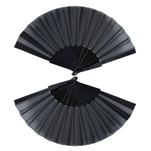 Lot de 2 éventails pliants en plastique noir - Éventails pliants pratiques et compartiments de poche pour l'été, idéal pour les fêtes, les mariages, la...
