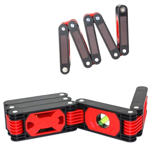 Nivel de Burbuja Flexible 60 cm - 4 Frascos: Horizontal, Vertical, Oblicuo - 5 bandas magnéticas - Sistema de suspensión - Totalmente articulado (Ideal para Bricolaje y Trabajos de Esquina)