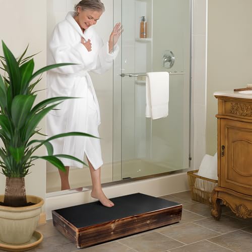 URFORESTIC Solid Wood Indoor/Outdoor 3 1/2\" High Riser Step -Bathtub Step Stool Non-Slip All Weather Top & Feet Mobility Assistance - Thumbnail 3