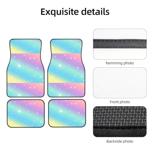 Juego de 4 alfombrillas para coche lavables con estampado de arcoíris pastel 3