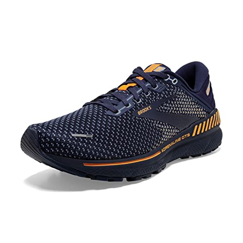 Brooks Men's Adrenaline GTS 22 Supportive Running Shoe - Peacoat/Grey/Sunflower - 12 Medium