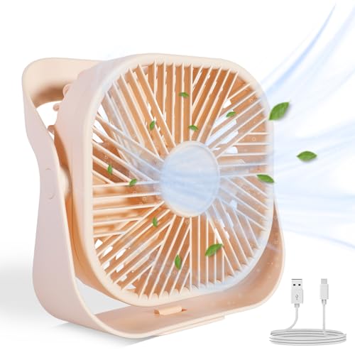 Ventilador de Mesa - Ventilador Portatil - Ventilador 360 Grados con 3 Ajustes de Velocidad, cable USB, Ventilador de Mesa, Anclaje en la Pared para el Hogar, Oficina, Gimnasio, Pesca, Camping (Rosa)