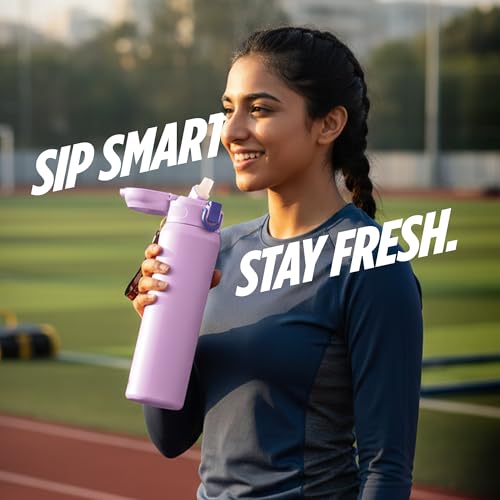 Image of Milton Swing 900 Thermosteel Water Bottle 770 ml with One Touch Safety Lock, Long Hours Hot and Cold, Leak Proof Lid, ISI Certified I Vacuum Insulated I for Office, Gym, School I Purple