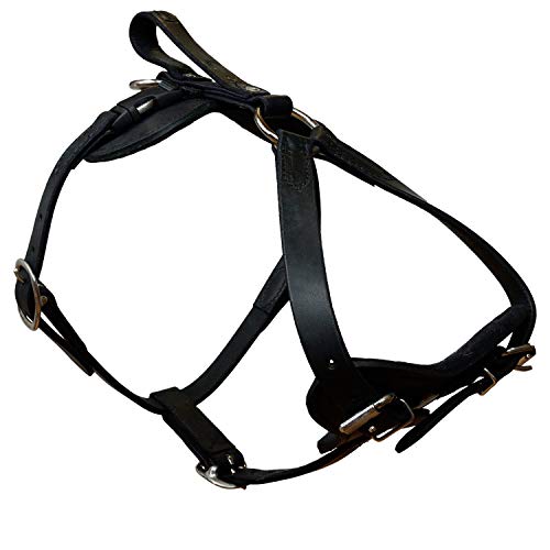 Redline K9 Padded Leather Quick Release Dog Protection and Tracking Harness (Large) Black