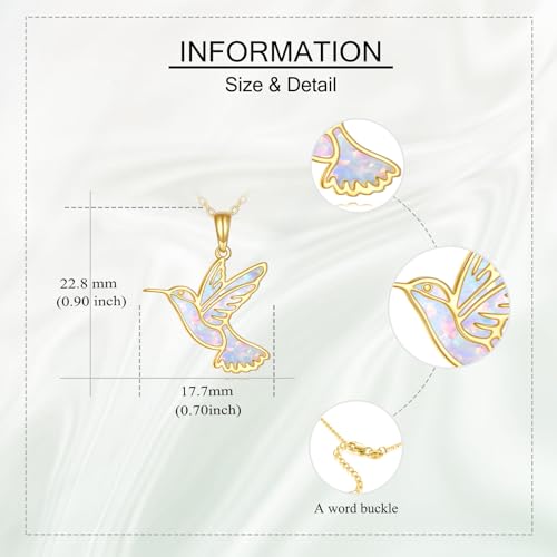 Hummingbird Necklace 14K Solid Gold Opal Hummingbird Pendant Necklace Hummingbird Jewelry Bird Gifts for Women Lover4
