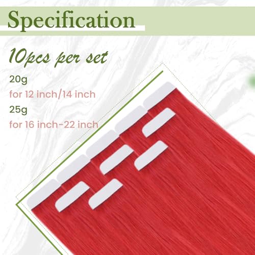 RUNATURE 14 Inch Tape in Hair Extensions Human Hair Wine Red Tape Hair Extensions Real Human Hair Invisible Straight Remy Tape Red Hair 20 Gram - Image 4