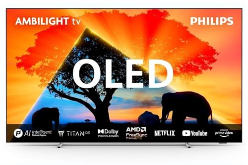 Philips Ambilight 55OLED759 4K OLED Smart TV - 55-Zoll Display mit P5 AI Perfect Picture Ultra HD, Titan OS, Dolby Vision und Dolby Atmos, Funktioniert mit Alexa und Google Sprachassistent