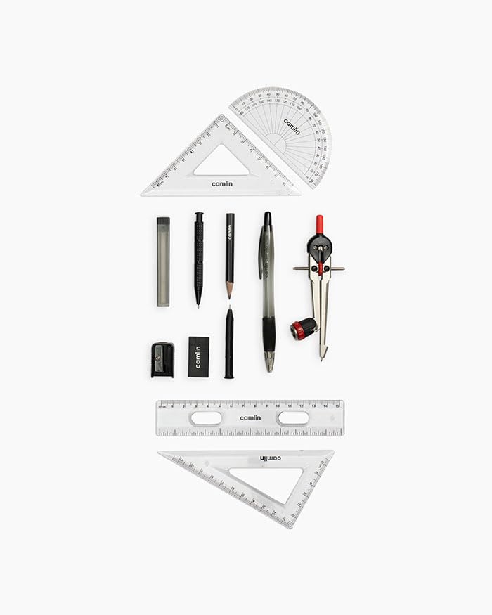 Image of Camel Scholar Pro Geometry Box - Premium 12-Piece Technical Drawing Set in Sturdy Metal Case for School & Professional Use