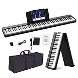 OYAYO 電子ピアノ 88鍵盤 折りたたみ式 FP88C 充電式 MIDI対応 BT対応 タッチセンシティブ鍵盤 生ピアノと同じ鍵盤サイズ 128音色/リズム 初心者 コンパクト 軽量 小型 ペダル 専用ケース 日本語説明書付 (黒色)