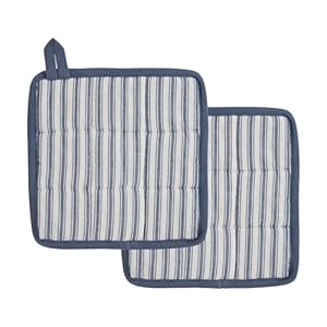 VHC Brands Cotton Pot Holder Set of 2, Heat Resistant, Kitchen Potholders, Sawyer Mill Blue Collection, Square 8x8, Denim Blue VHC Brands Cotton Pot Holder Set of 2 Heat Resistant Kitchen Potholders Sawyer Mill Blue Collection Square 8×8 Denim Blue