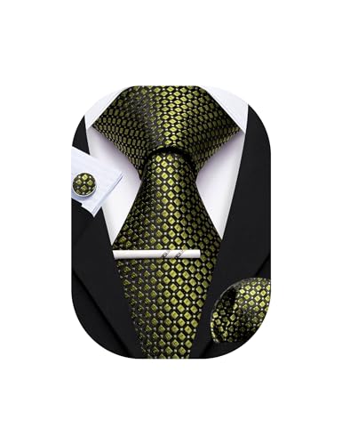 Image of YOHOWA Men Plaid /Striped Ties Set Silk Business Wedding Formal Fashion Necktie and Pocket Square Cufflinks Set