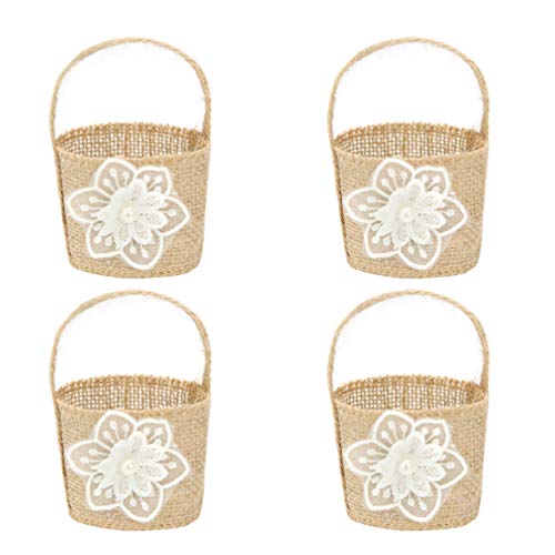 Happyyami Panier De Mariage En Lin Réutilisable 4 Pièces 3.94X2.36X1.77 Pouces Petit Panier À Dragées Fille De Fleur Pour Événements Spéciaux Comme...