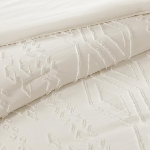Image of Full Size Comforter Set- 7 Pieces Tufted Bed in a Bag Full Bedding Sets | All Season Shabby Chic Boho Bedding with Comforter, Sheets, Pillowcases & Shams, White