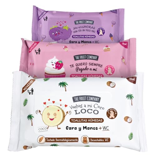 The Fruit Company Toallitas Húmedas Pack 3 – Moras, Coco y Fresa Nata – Limpieza para Manos, Cara y WC – Frescor y Aroma Afrutado (Formato Práctico)