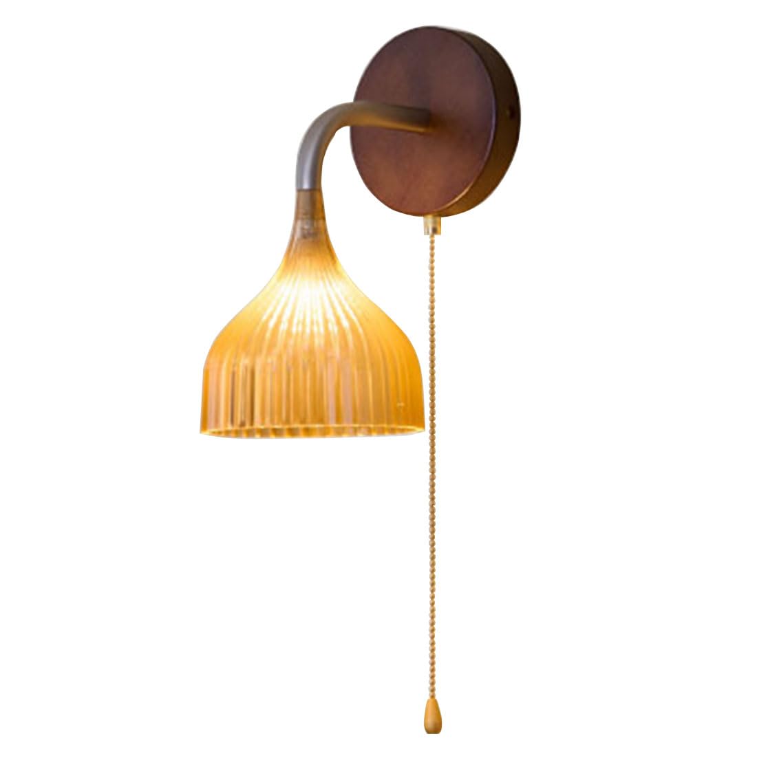 HUAYUSEDF Wall Lights with Pull Cord Switch Industrial Style Bedside Sconce Glass Shade Vintage Lamp for Bedrooms, Living Rooms, Hallways, Kitchens, Farmhouses (Amber)(Amber)