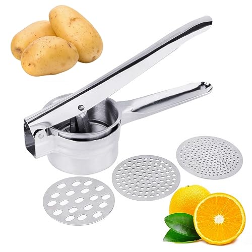 Large Stainless Steel Potato Ricer With 3 Interchangeable Discs - Fruit and Vegetables Masher With Large Capacity