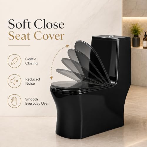 Image of KrissKross Premium Black Western Floor Mounted One Piece Water Closet Ceramic Western Toilet /Commode With Soft Close Seat Cover For Lavatory, Toilets S-Trap Outlet From Floor, Wash down flush (Black)