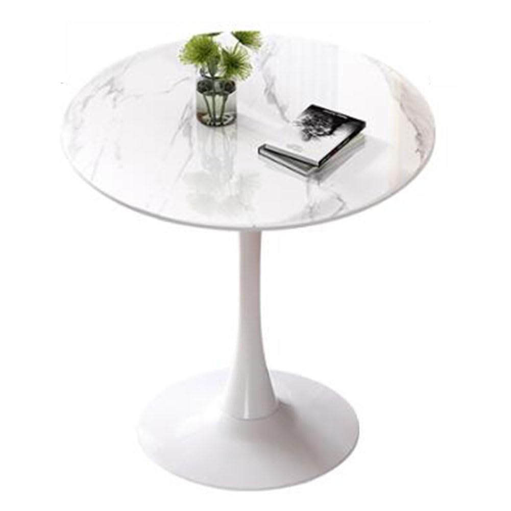 Mesa de comedor moderna de 60/70/80 cm, parte superior redonda de mármol de piedra sinterizada con patas de metal, piel de sala de estar y oficina, diseño blanco Ele para decoración de comedor