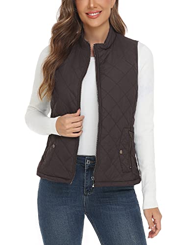 YESLIFE 2025 Chocolate Women's Outwear Quilted Vest With One Inside Pocket - Stand Collar Lightweight Padded Gilet for Women XXL