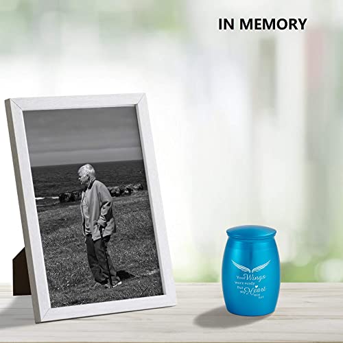 Image of Blue Mini Urns for Human Ashes Male /Female with Angel Wings | 2.7Inch Aluminum Small Urns for Human Ashes,Small Memorial Token Urn with Velvet Bag - A Perfect Tribute & Gift for Families