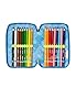 Seven Federmäppchen, Mäppchen, Mehrfarbig, Federtasche für Schreibwaren, Etui komplett mit Bleistiften, Filzstiften, Schulmaterial, mit 3 Fächern, Mädchen, Schule - Grundschule, XXL, blau-schwarz