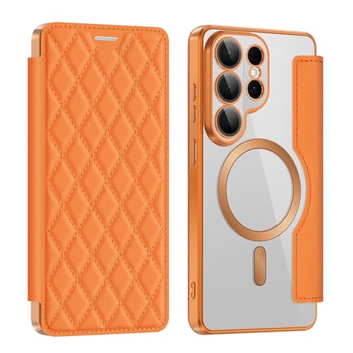Coque portefeuille Samsung S26 Plus orange idéale pour charger en voiture