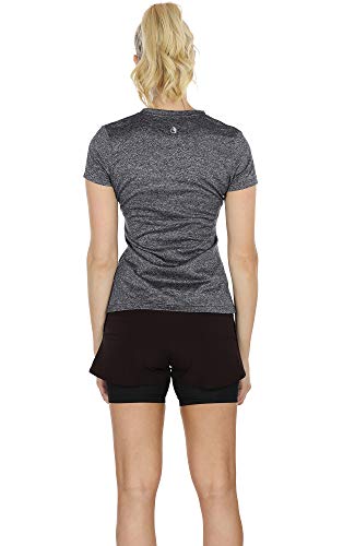 icyzone Workout Shirts Yoga Tops Activewear V-Neck T-Shirts for Women Running Fitness Sports Short Sleeve Tees (XL, Royal Blue/Purple/Charcoal)