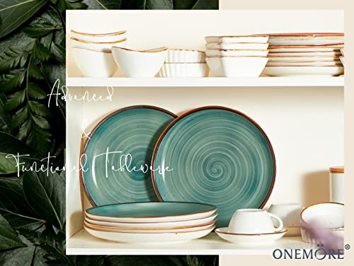 Onemore Ceramic Dinner Plates Set Of 6, 10.5 Inch Porcelain Salad Dessert Round Plates, Microwave, Oven And Dishwasher Safe, Kitchen Plates, Serving Dishes Plates For Daily, Party, Restaurant. Teal #TOP6