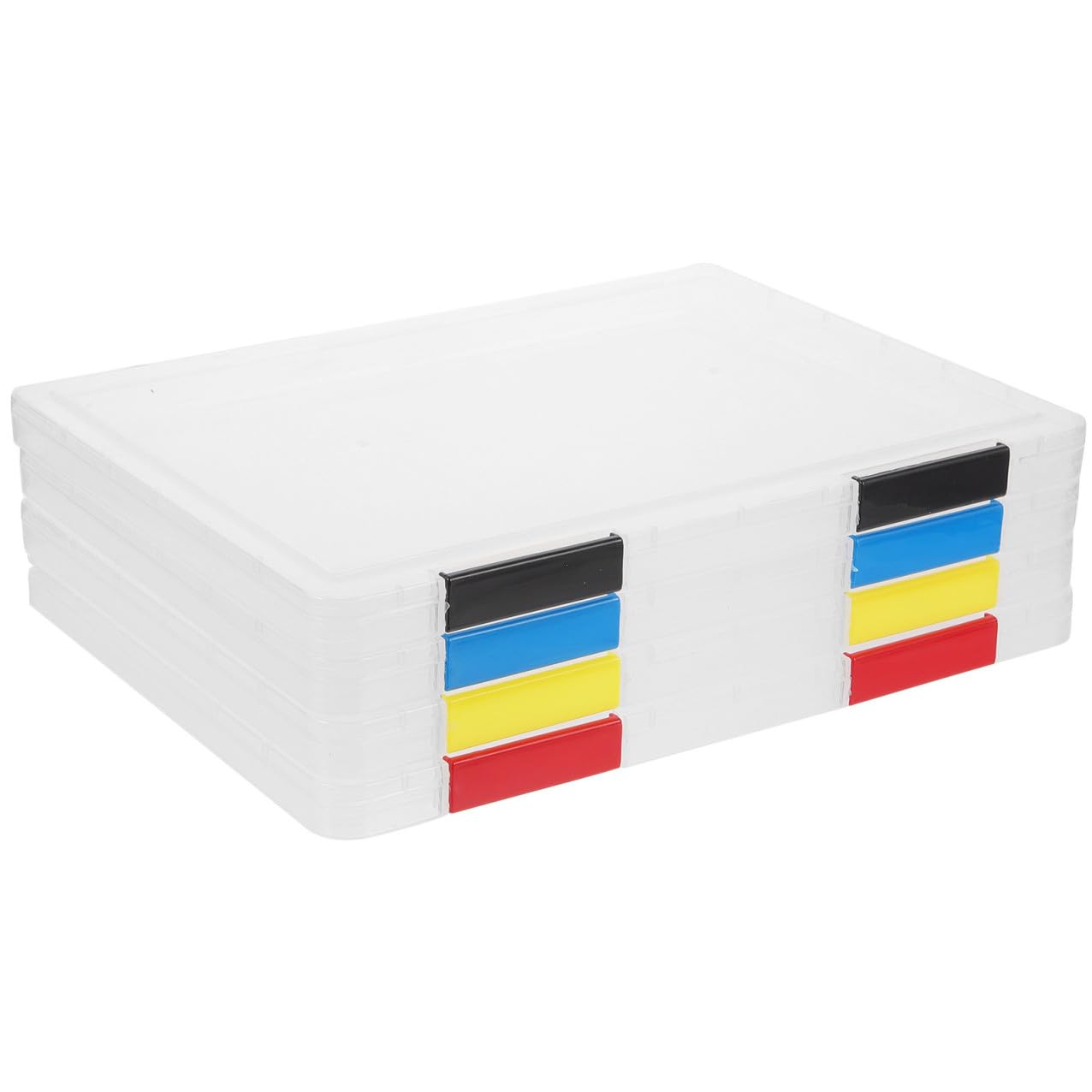 4 Piezas Caja de Almacenamiento para Documentos A4 Transparente, Material Plástico, Apilable Hebilla a Presión, , para Uso en Escritorio y Estantería Color Color