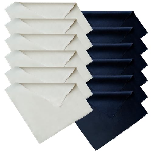 YOFASEN 12 PCS Mikrofaser Reinigungstuch - Mikrofasertuch Reinigungstücher Brillenputztücher 15 x 18 cm Brille Antibeschlagtuch für Kamera, Handys, Objektiv, Brille, Display, Marineblau/Grau