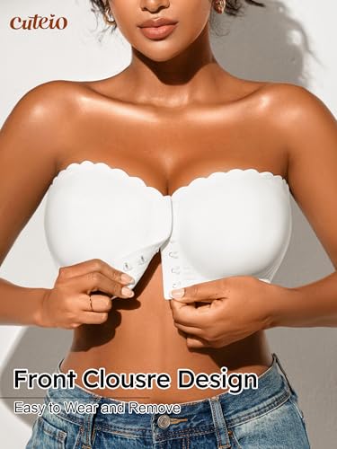 Image of Strapless Bras for Women, XS-XL, Front Closure Anti-Slip Comfortable Bandeau Top, Wavy Edge Padded Bra
