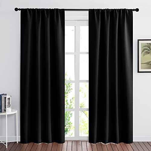 RYB HOME Blackout Curtains for Living Room, Large Window Shades for Bay Window Dining Parlor Bedroom Patio Door, Wide 34 x Long 80 inches, Black, 2 Panels