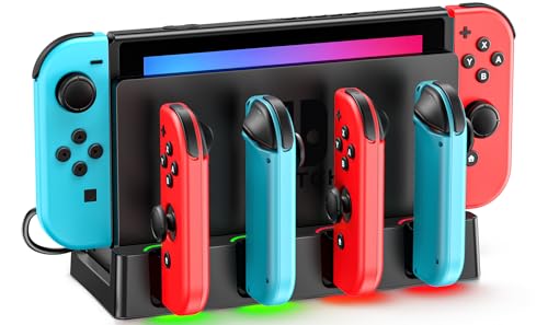 Switch Charging Dock for Joycons, Controller Charger Station for Nintendo Switch/OLED Model, 2 Hour Joycon Charger, Storage & Organization Charging Stand for TV Dock Station, 6.2/7.0 inch