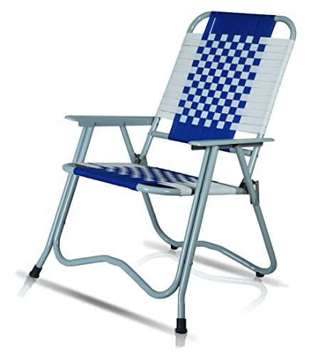 Image of ARTEMIST Foldable Stripe Chair with Arm Rest Portable Chair with Durable Folding Frame, Ideal for Garden, Patio, Lawn, Balcony (Blue, Chrome)