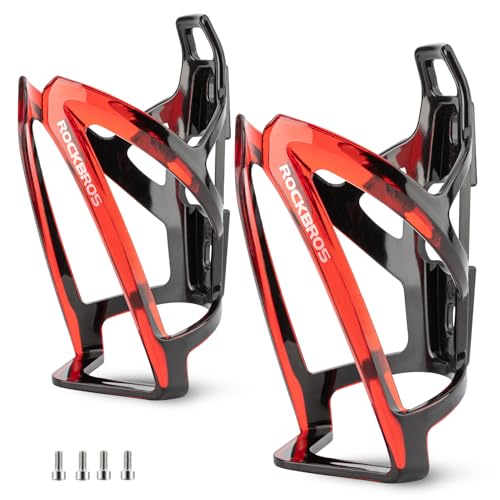 ROCKBROS Portabidón de Bicicleta, Soporte para Botella de Agua Ligero para MTB Bicicleta de Carretera Bicicleta Fixie Ciclismo, Jaula Universal de PC, 2PCS (Negro Rojo)