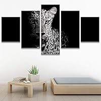 SIGNWIN 5 Panel Canvas Wall Art Modern Art Animals Dramatic Farmhouse/Country Lion Multicolor Photography Tiger for Home Decorations Ready to Hang - 60
