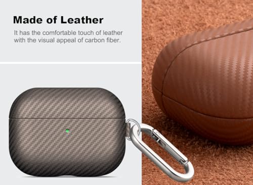Image of Haobobro Leather Case - for AirPods Pro 3 Case Cover with Keychain - Selected Skin-Friendly Leather, Carbon Fibre Texture, Handmade Hard Cover for AirPods Pro 3rd Generation Earbuds - Desert Titanium