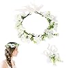 LIULINY 2 Pièces Couronne Fleurs Cheveux, Couronnes de Fleurs Réglable Artificielles, Bandeau de Florale avec Bracelet, Bandeau avec Ruban Réglable, pour Mariage, Cérémonie, Fête, Festival (Blanc)