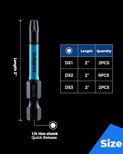 Image of toolant 8 Point Star Bit,Double Square Bit Set 10pcs-Premium S2 Alloy Steel with Magnetic Heads & Hex Shank,2 Square Drive Torx Bits in the Following Sizes#1,#2 and #3