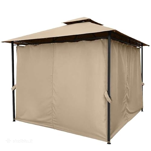Yulan Outdoor Outdoor Gazebo Canopy Shelter with Netting, Metal Frame Patio Gazebo Tent with Double Roof for Garden, Lawn, Backyard, Party, Khaki 3x3 (410393)