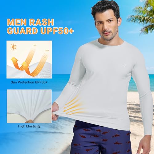 Sun Protection Swim Shirts for Men: SPF UPF 50+ UV Long Sleeve Rash Guard for Fishing Hiking Running Workout Athletic4
