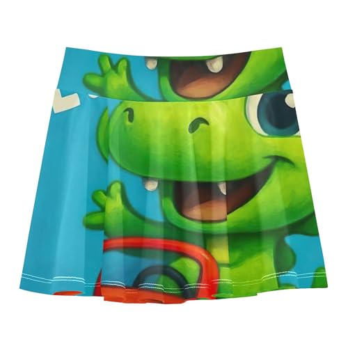Joisal Girls' Shorts Athletic Skorts Kids Tennis Skirts Dance Golf Girl Skort Cute Green Cartoon Dinosaur 3t